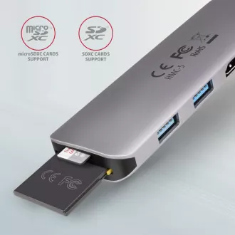 AXAGON HMC-5, USB 3.2 Gen 1 hub, porty 2x USB-A, HDMI, SD/microSD slot, PD 100W, kabel USB-C 20cm