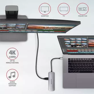 AXAGON HMC-5, USB 3.2 Gen 1 hub, porty 2x USB-A, HDMI, SD/microSD slot, PD 100W, kabel USB-C 20cm