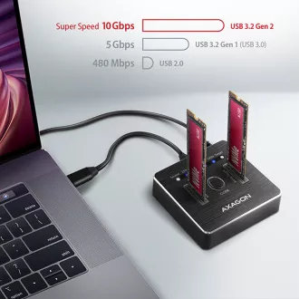 AXAGON ADSA-M2C, USB-C 3.2 Gen 2 - 2x M.2 NVMe SSD CLONE MASTER dokovací stanice AXAGON ADSA-M2C, USB-C 3.2 Gen 2 - 2x M.2 NVMe SSD CLONE MASTER dokovací stanice
