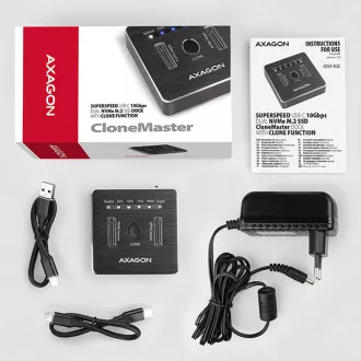 AXAGON ADSA-M2C, USB-C 3.2 Gen 2 - 2x M.2 NVMe SSD CLONE MASTER dokovací stanice AXAGON ADSA-M2C, USB-C 3.2 Gen 2 - 2x M.2 NVMe SSD CLONE MASTER dokovací stanice
