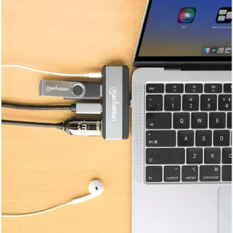 MANHATTAN Dokovací stanice USB-C 4v1, 1xHDMI, 1xUSB-C, 1xUSB, 1x3.5mm, šedá MANHATTAN Dokovací stanice USB-C 4v1, 1xHDMI, 1xUSB-C, 1xUSB, 1x3.5mm, šedá