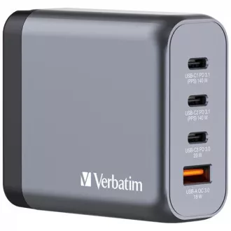 VERBATIM GaN Nabíječka do sítě GNC-200, 200W, 3x USB-C, 1x USB