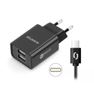 Aligator síťová nabíječka, 2x USB, smart IC, 2, 4 A, kabel USB-C 2A, černá