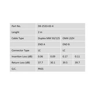 DIGITUS Fiber Optic Patch Cord, LC to LC, Multimode OM4 - 50/125 µ, Duplex Length 2m DIGITUS Fiber Optic Patch Cord, LC to LC, Multimode OM4 - 50/125 µ, Duplex Length 2m