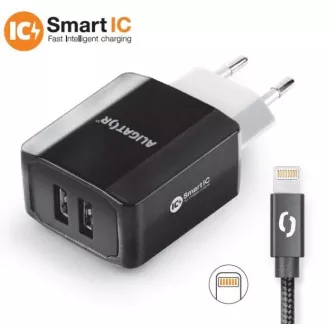 Chytrá síťová nabíječka ALIGATOR 3.4A, 2xUSB, smart IC, černá, kabel pro iPhone/iPad 2A Chytrá síťová nabíječka ALIGATOR 3.4A, 2xUSB, smart IC, černá, kabel pro iPhone/iPad 2A