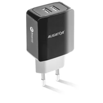 Chytrá síťová nabíječka ALIGATOR 3.4A, 2xUSB, smart IC, černá, kabel pro iPhone/iPad 2A Chytrá síťová nabíječka ALIGATOR 3.4A, 2xUSB, smart IC, černá, kabel pro iPhone/iPad 2A