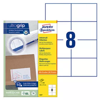 Avery Zweckform etikety 105mm x 74mm, A4, bílé, 8 etiket, baleno po 100 ks, 3427, pro laserové a inkoustové tiskárny, kopírky