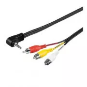 Audio/Video kabel Jack (3.5mm) samec - 3x CINCH samec, 1.5m, 4-pólovy jack 90&deg;, černý, Logo blistr, DOPRODEJ