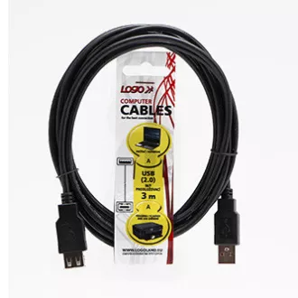 Logo USB prodlužka (2.0), USB A samec - USB A samice, 3m, černá, DOPRODEJ Logo USB prodlužka (2.0), USB A samec - USB A samice, 3m, černá, DOPRODEJ