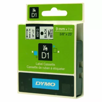 Dymo originální páska do tiskárny štítků, Dymo, 40913, S0720680, černý tisk/bílý podklad, 7m, 9mm, D1