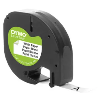 Dymo originální páska do tiskárny štítků, Dymo, 59421, S0721510, černý tisk/bílý podklad, 4m, 12mm, LetraTag papírová páska Dymo originální páska do tiskárny štítků, Dymo, 59421, S0721510, černý tisk/bílý podklad, 4m, 12mm, LetraTag papírová páska